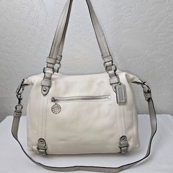 Coach F17566 Alexandra Ivory & Gray Pebble Grain Leather Shoulder Tote Bag - Picture 1 of 16